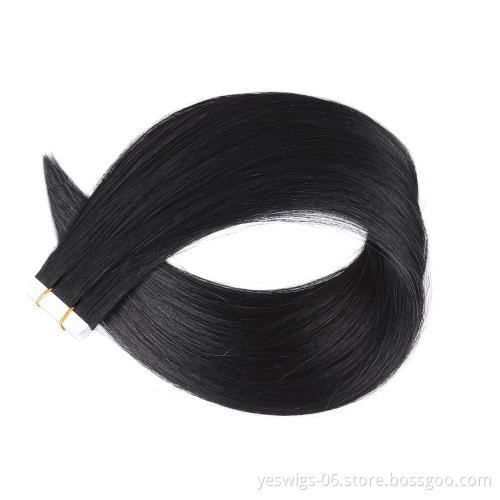 Raw Indian Hair Vendor 100% Unprocessed Virgin Human Hair Piece Tape In  Pure 1# Color Jet Black Indian Temple Hair Double Drawn